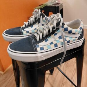 Vans Navy and Blue Checkered Men's Sneakers